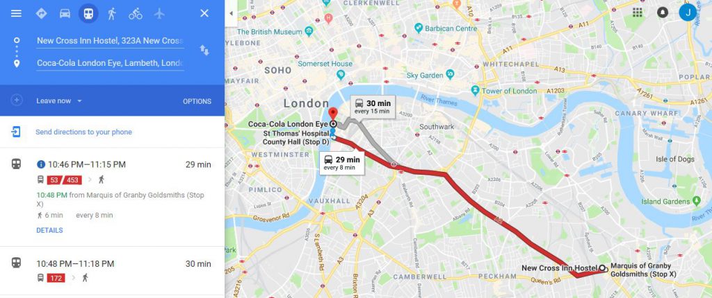 London Eye - Getting there from New Cross Inn Hostel