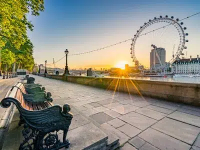 South Bank Guide - London Eye at sunrise on the South Bank.
