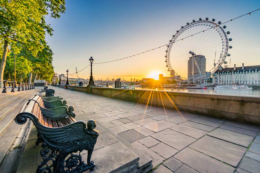 South Bank Guide - London Eye at sunrise on the South Bank.